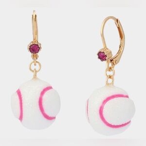 Betsey Johnson BASEBALL LEVER BACK EARRINGS WHITE